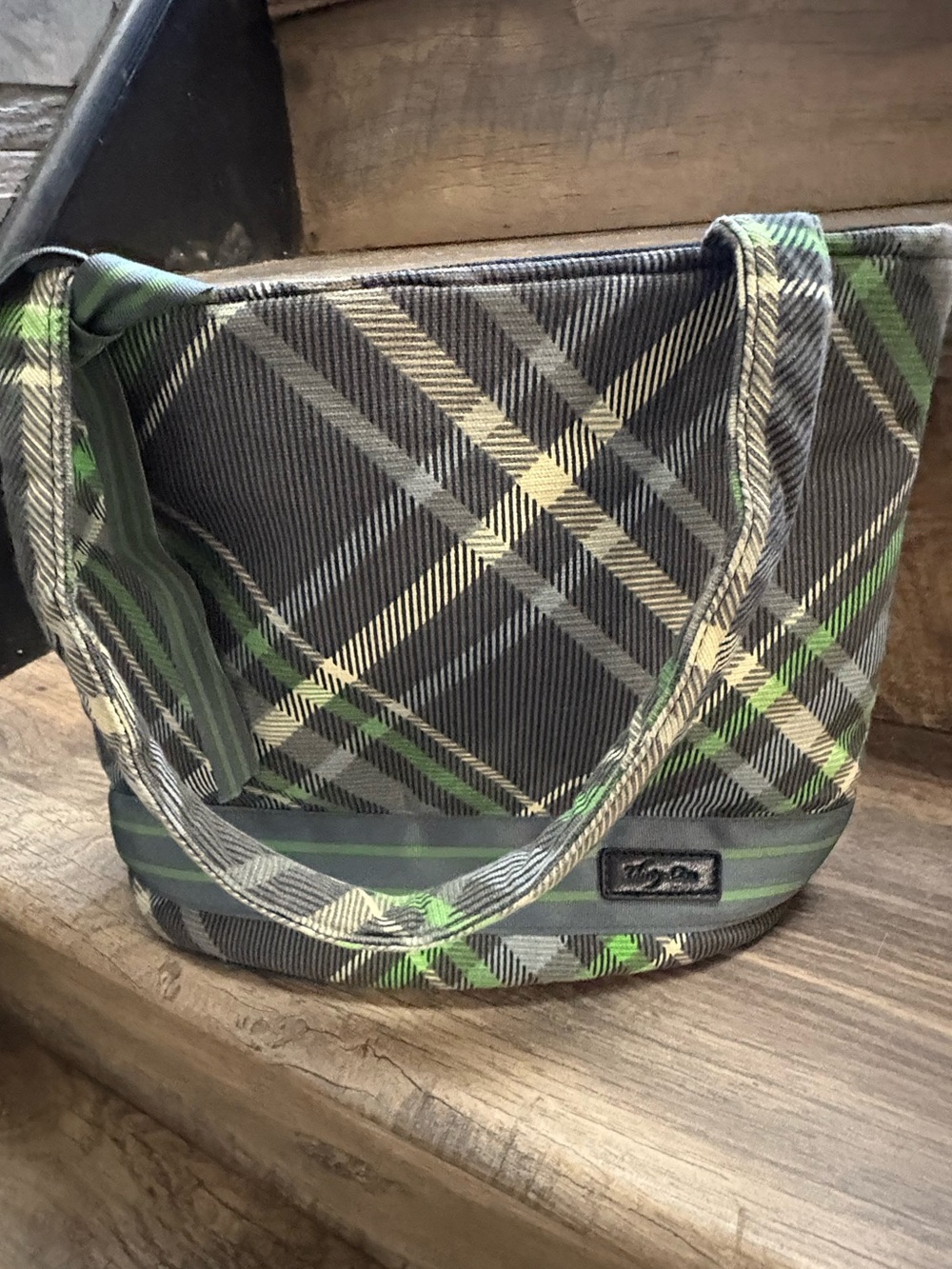 Plaid Tote Bag with Green Accents